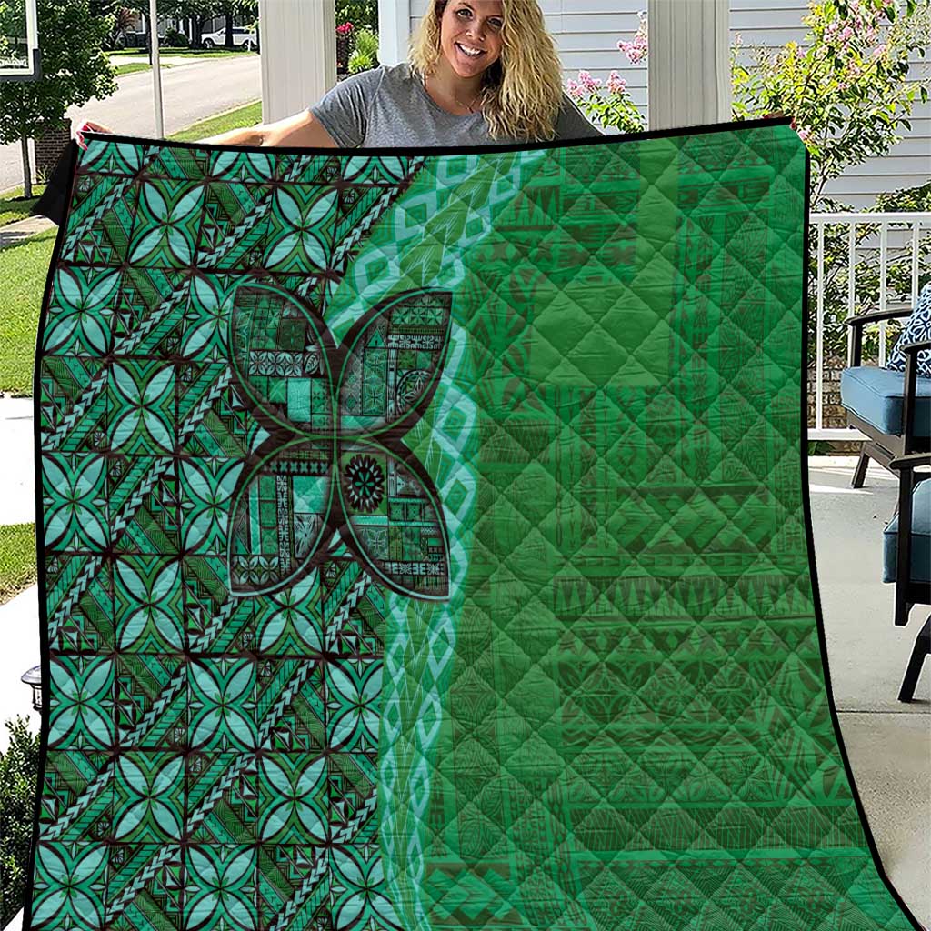 Samoan Pacific Tribal Flower Geometric Art Tattoos Quilt Siapo Pattern Emerald Glow LT03 Green - Polynesian Pride