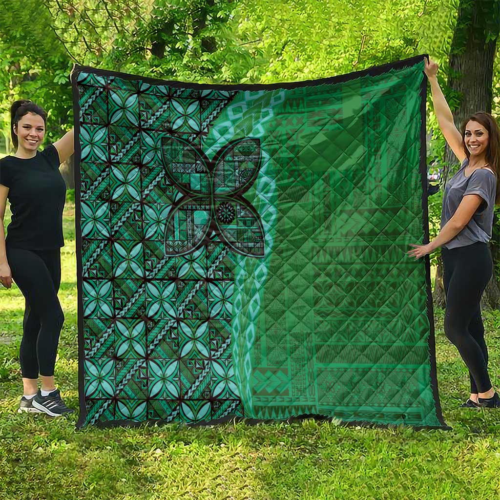 Samoan Pacific Tribal Flower Geometric Art Tattoos Quilt Siapo Pattern Emerald Glow LT03 - Polynesian Pride