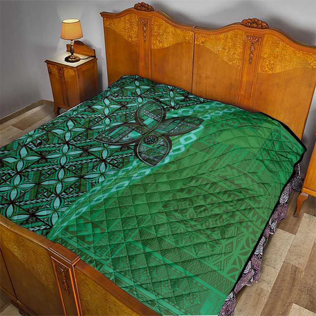 Samoan Pacific Tribal Flower Geometric Art Tattoos Quilt Siapo Pattern Emerald Glow LT03 - Polynesian Pride