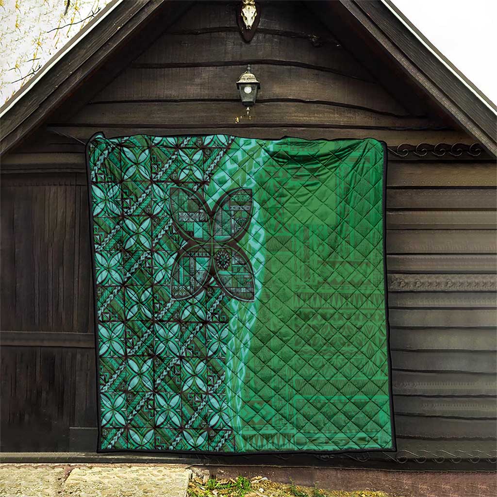 Samoan Pacific Tribal Flower Geometric Art Tattoos Quilt Siapo Pattern Emerald Glow LT03 - Polynesian Pride