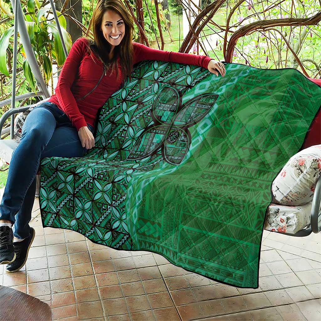 Samoan Pacific Tribal Flower Geometric Art Tattoos Quilt Siapo Pattern Emerald Glow LT03 - Polynesian Pride