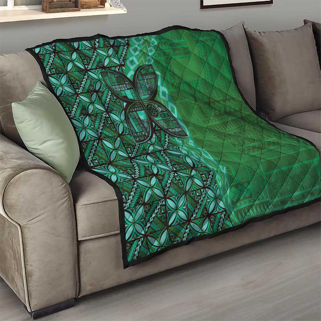Samoan Pacific Tribal Flower Geometric Art Tattoos Quilt Siapo Pattern Emerald Glow LT03 - Polynesian Pride