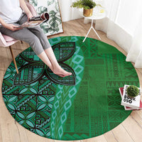 Samoan Pacific Tribal Flower Geometric Art Tattoos Round Carpet Siapo Pattern Emerald Glow LT03 - Polynesian Pride