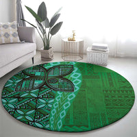 Samoan Pacific Tribal Flower Geometric Art Tattoos Round Carpet Siapo Pattern Emerald Glow LT03 - Polynesian Pride