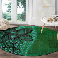 Samoan Pacific Tribal Flower Geometric Art Tattoos Round Carpet Siapo Pattern Emerald Glow LT03 - Polynesian Pride
