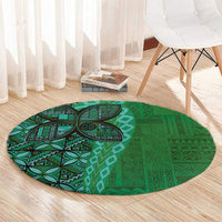 Samoan Pacific Tribal Flower Geometric Art Tattoos Round Carpet Siapo Pattern Emerald Glow LT03 - Polynesian Pride