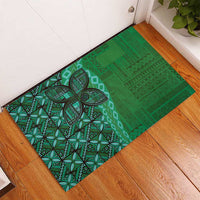 Samoan Pacific Tribal Flower Geometric Art Tattoos Rubber Doormat Siapo Pattern Emerald Glow LT03 - Polynesian Pride