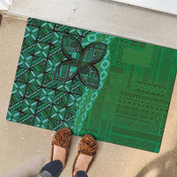 Samoan Pacific Tribal Flower Geometric Art Tattoos Rubber Doormat Siapo Pattern Emerald Glow LT03 - Polynesian Pride