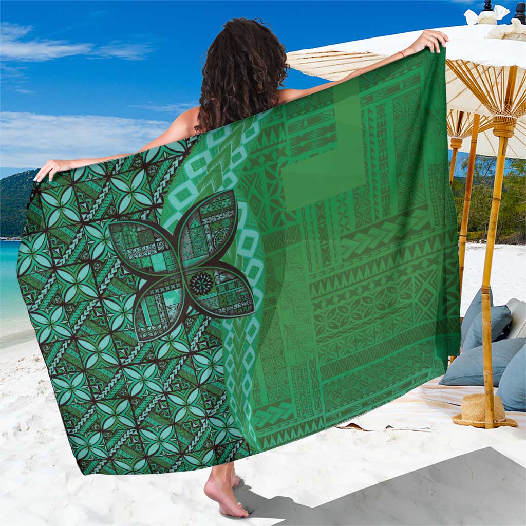 Samoan Pacific Tribal Flower Geometric Art Tattoos Sarong Siapo Pattern Emerald Glow LT03 One Size 44 x 66 inches Green - Polynesian Pride