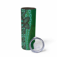 Samoan Pacific Tribal Flower Geometric Art Tattoos Skinny Tumbler Siapo Pattern Emerald Glow LT03 - Polynesian Pride