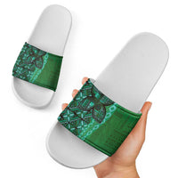 Samoan Pacific Tribal Flower Geometric Art Tattoos Slide Sandals Siapo Pattern Emerald Glow LT03 - Polynesian Pride