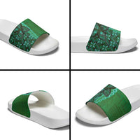 Samoan Pacific Tribal Flower Geometric Art Tattoos Slide Sandals Siapo Pattern Emerald Glow LT03 - Polynesian Pride