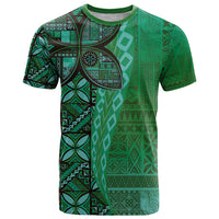 Samoan Pacific Tribal Flower Geometric Art Tattoos T Shirt Siapo Pattern Emerald Glow LT03 Green - Polynesian Pride