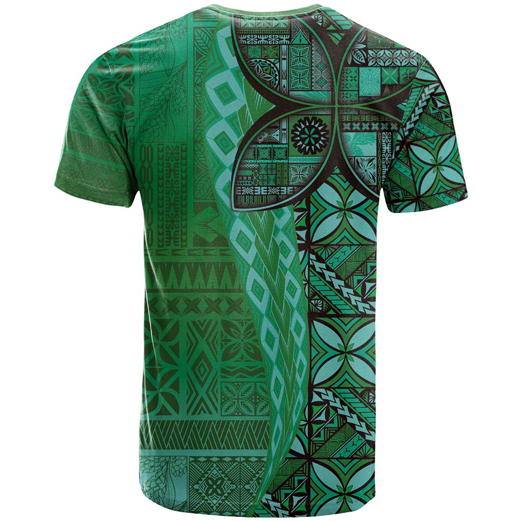 Samoan Pacific Tribal Flower Geometric Art Tattoos T Shirt Siapo Pattern Emerald Glow LT03 - Polynesian Pride