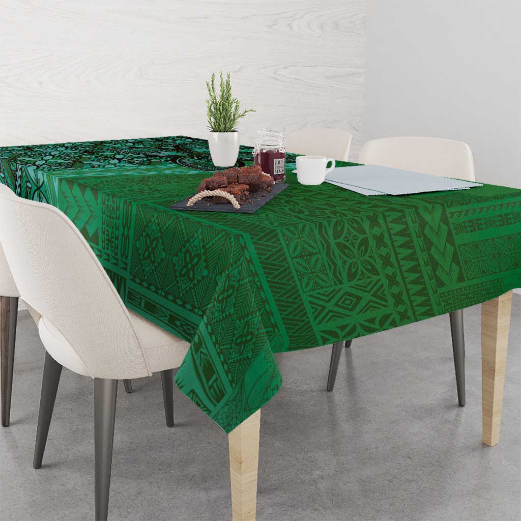 Samoan Pacific Tribal Flower Geometric Art Tattoos Tablecloth Siapo Pattern Emerald Glow LT03 - Polynesian Pride