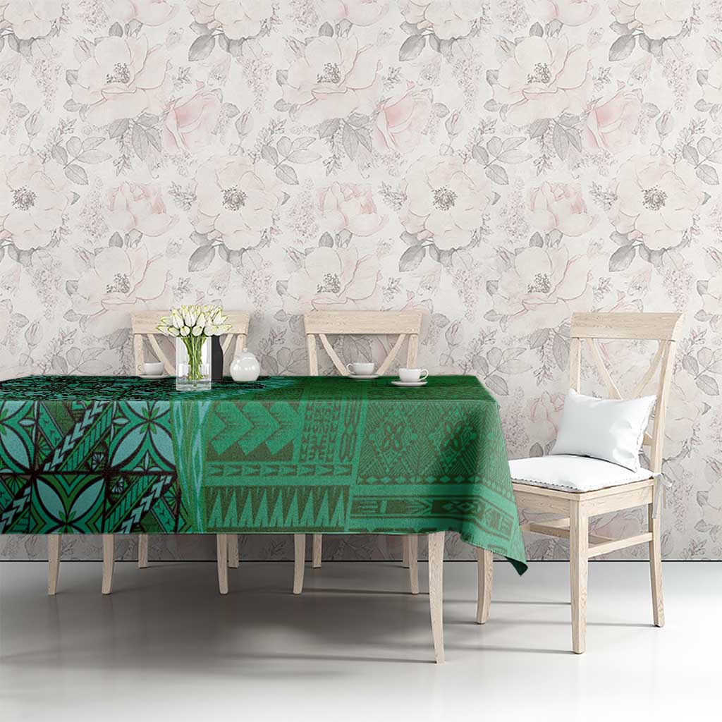 Samoan Pacific Tribal Flower Geometric Art Tattoos Tablecloth Siapo Pattern Emerald Glow LT03 - Polynesian Pride