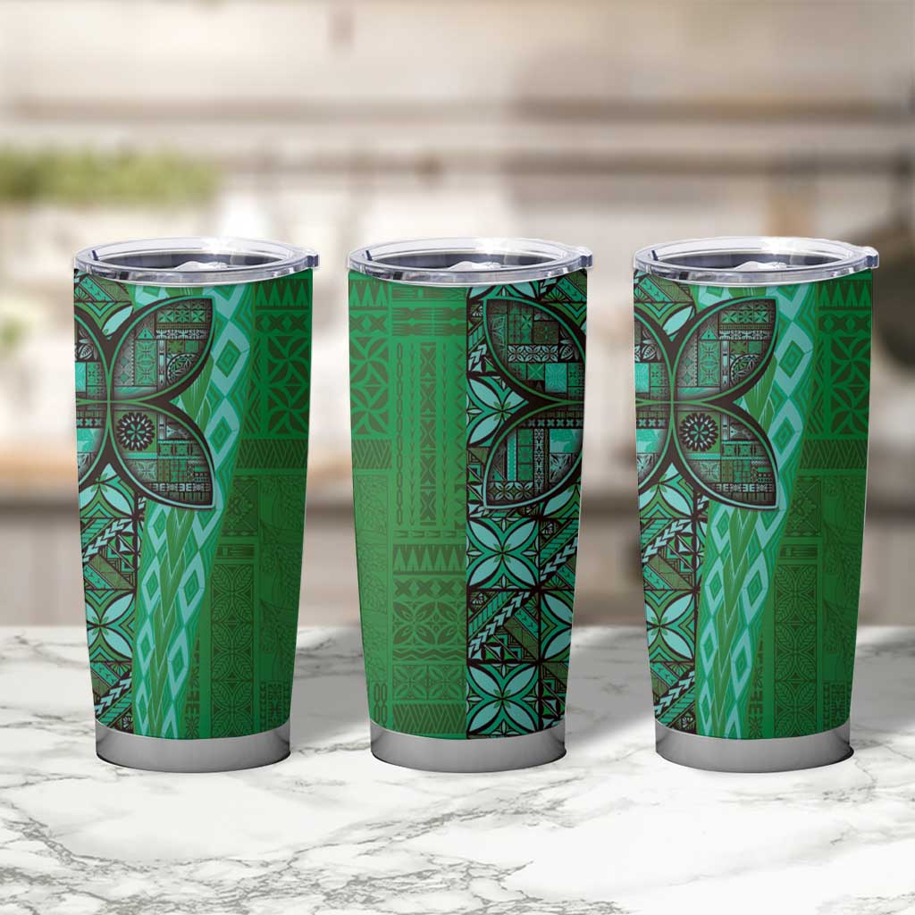 Samoan Pacific Tribal Flower Geometric Art Tattoos Tumbler Cup Siapo Pattern Emerald Glow LT03 - Polynesian Pride