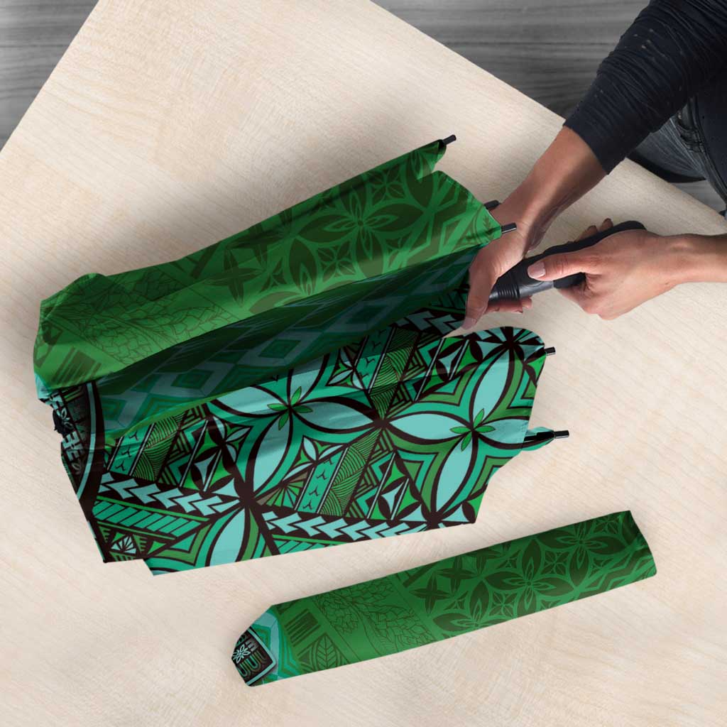 Samoan Pacific Tribal Flower Geometric Art Tattoos Umbrella Siapo Pattern Emerald Glow LT03 - Polynesian Pride