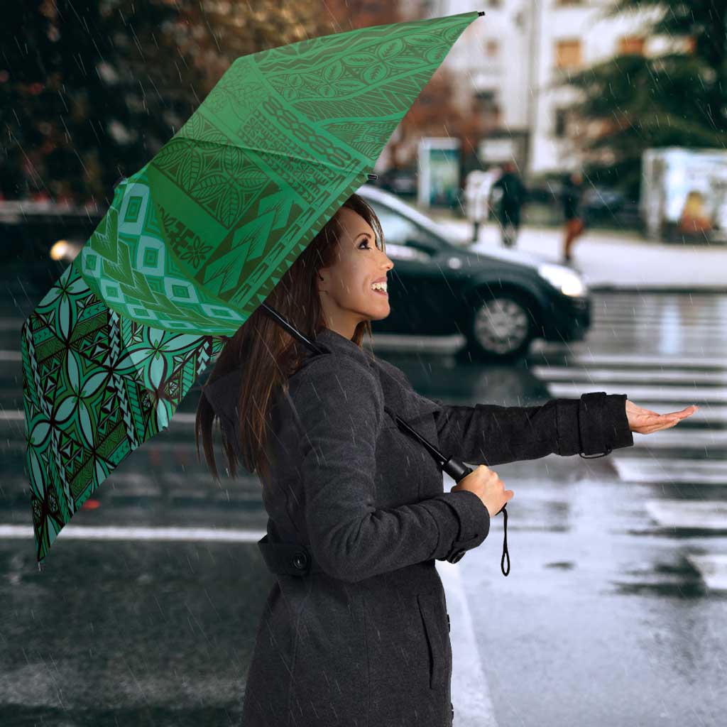 Samoan Pacific Tribal Flower Geometric Art Tattoos Umbrella Siapo Pattern Emerald Glow LT03 - Polynesian Pride
