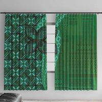 Samoan Pacific Tribal Flower Geometric Art Tattoos Window Curtain Siapo Pattern Emerald Glow LT03 With Hooks Green - Polynesian Pride