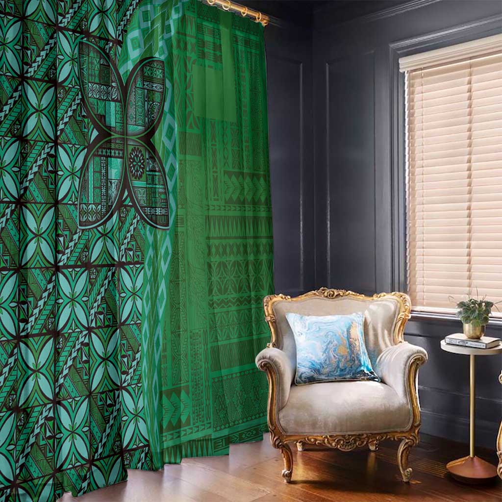 Samoan Pacific Tribal Flower Geometric Art Tattoos Window Curtain Siapo Pattern Emerald Glow LT03 - Polynesian Pride