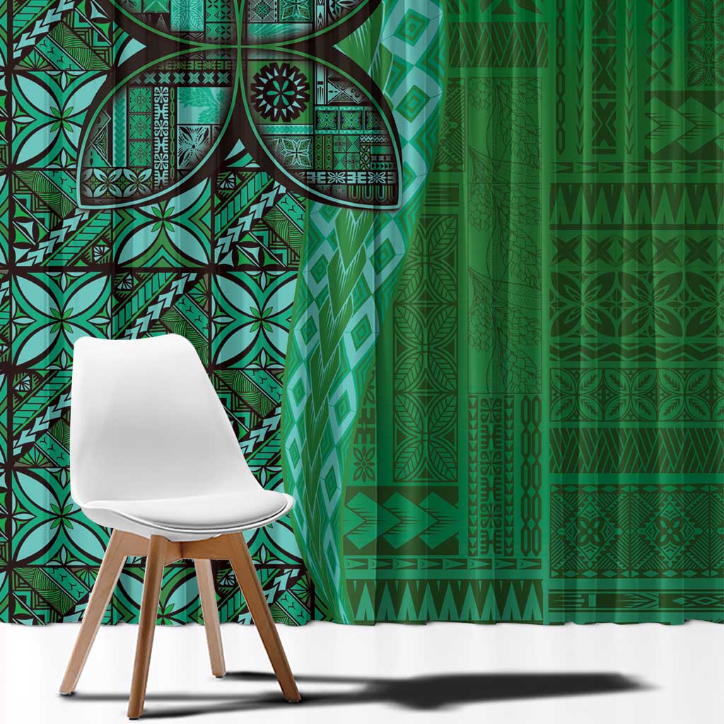 Samoan Pacific Tribal Flower Geometric Art Tattoos Window Curtain Siapo Pattern Emerald Glow LT03 - Polynesian Pride
