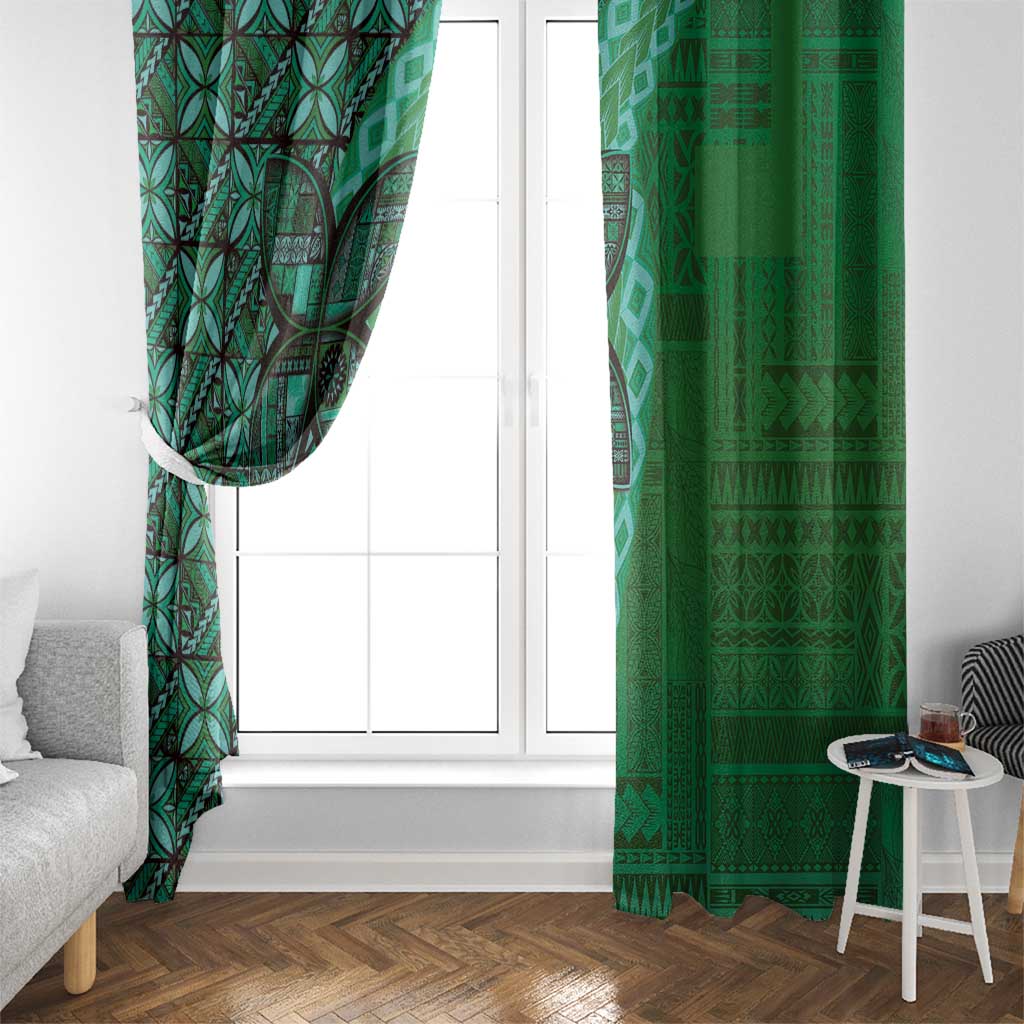 Samoan Pacific Tribal Flower Geometric Art Tattoos Window Curtain Siapo Pattern Emerald Glow LT03 - Polynesian Pride