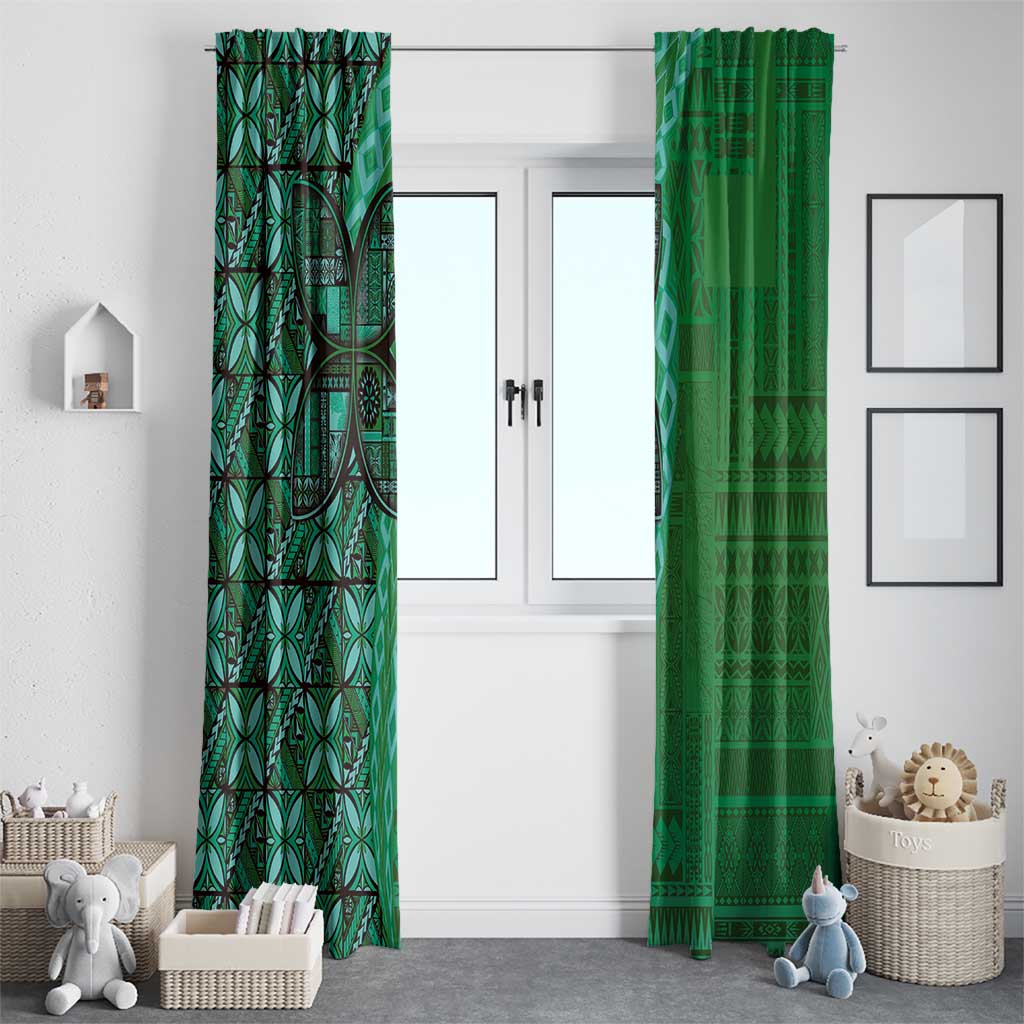 Samoan Pacific Tribal Flower Geometric Art Tattoos Window Curtain Siapo Pattern Emerald Glow LT03 - Polynesian Pride