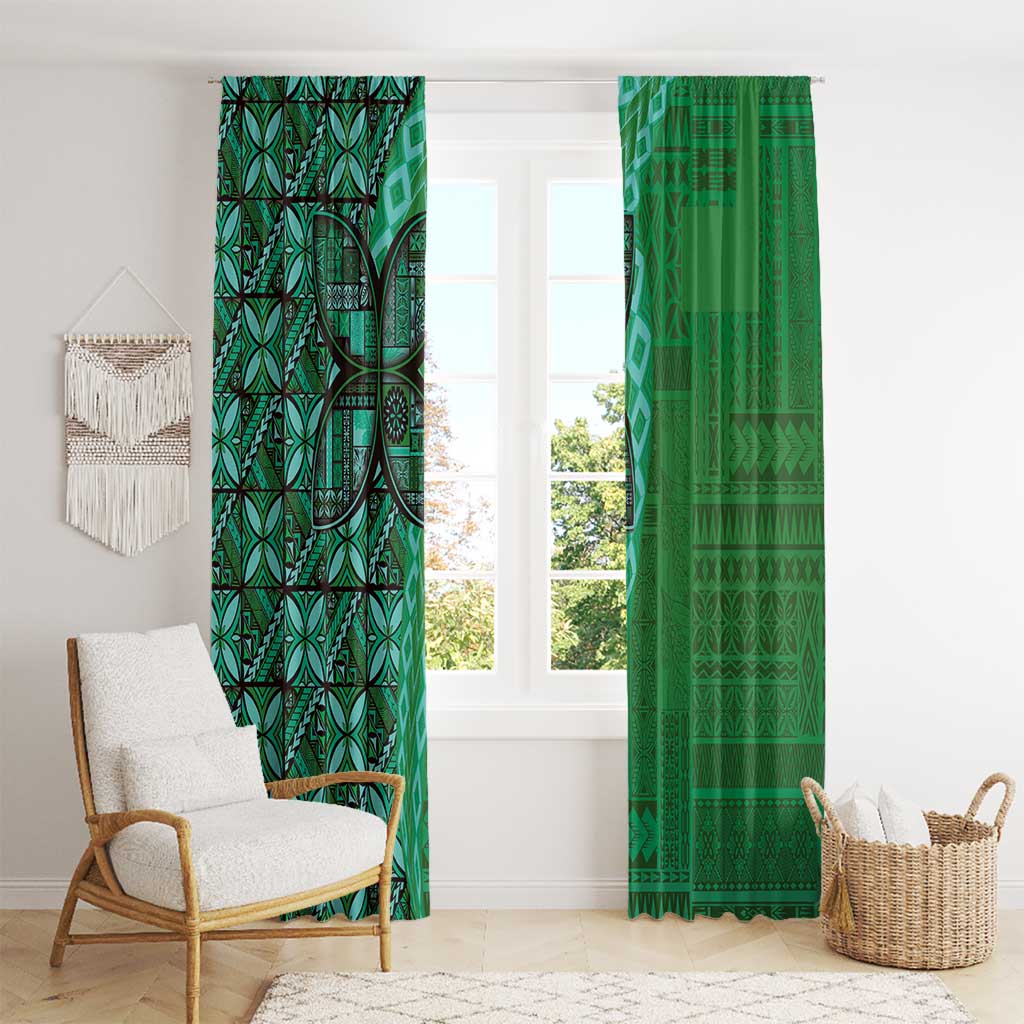Samoan Pacific Tribal Flower Geometric Art Tattoos Window Curtain Siapo Pattern Emerald Glow LT03 - Polynesian Pride