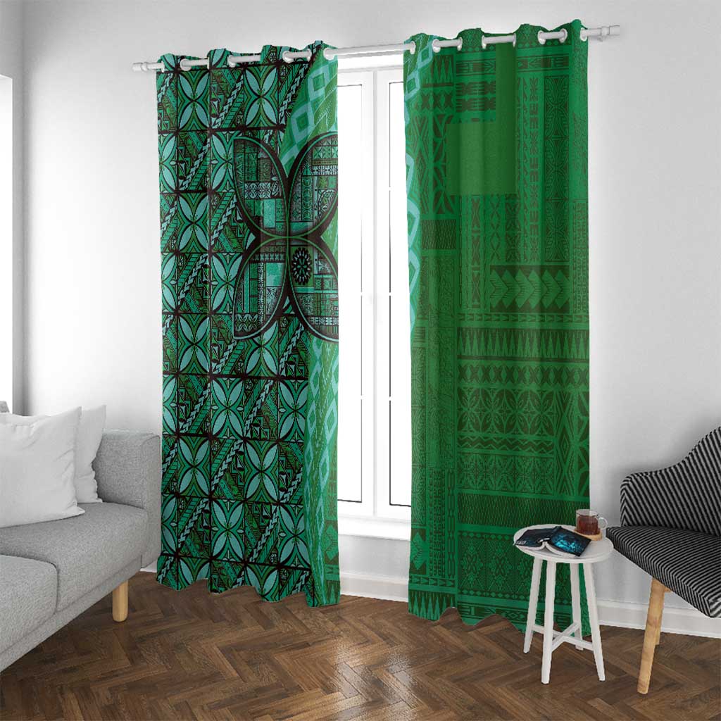 Samoan Pacific Tribal Flower Geometric Art Tattoos Window Curtain Siapo Pattern Emerald Glow LT03 With Grommets Green - Polynesian Pride
