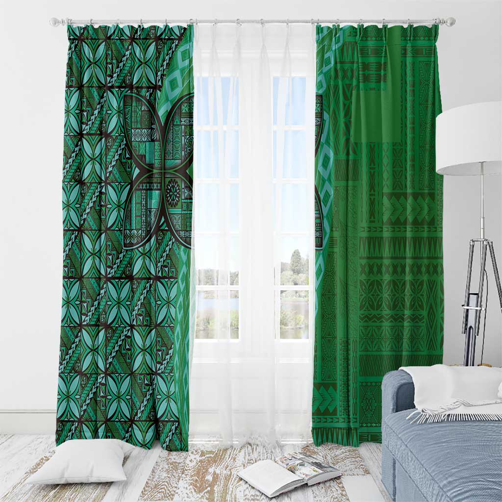 Samoan Pacific Tribal Flower Geometric Art Tattoos Window Curtain Siapo Pattern Emerald Glow LT03 - Polynesian Pride