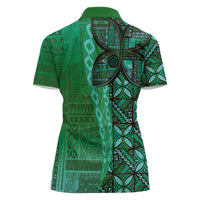 Samoan Pacific Tribal Flower Geometric Art Tattoos Women Polo Shirt Siapo Pattern Emerald Glow LT03 - Polynesian Pride
