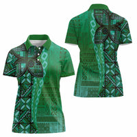 Samoan Pacific Tribal Flower Geometric Art Tattoos Women Polo Shirt Siapo Pattern Emerald Glow LT03 - Polynesian Pride