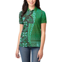 Samoan Pacific Tribal Flower Geometric Art Tattoos Women Polo Shirt Siapo Pattern Emerald Glow LT03 - Polynesian Pride