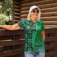 Samoan Pacific Tribal Flower Geometric Art Tattoos Women Polo Shirt Siapo Pattern Emerald Glow LT03 - Polynesian Pride