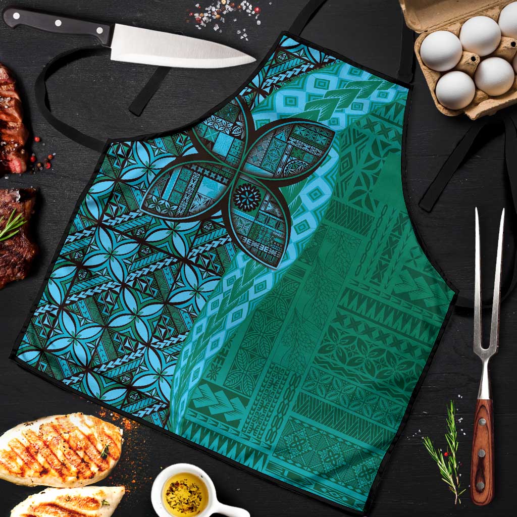 Samoan Pacific Tribal Flower Geometric Art Tattoos Apron Siapo Pattern Turquoise Tide LT03 Turquoise - Polynesian Pride