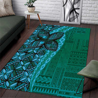 Samoan Pacific Tribal Flower Geometric Art Tattoos Area Rug Siapo Pattern Turquoise Tide LT03 Turquoise - Polynesian Pride