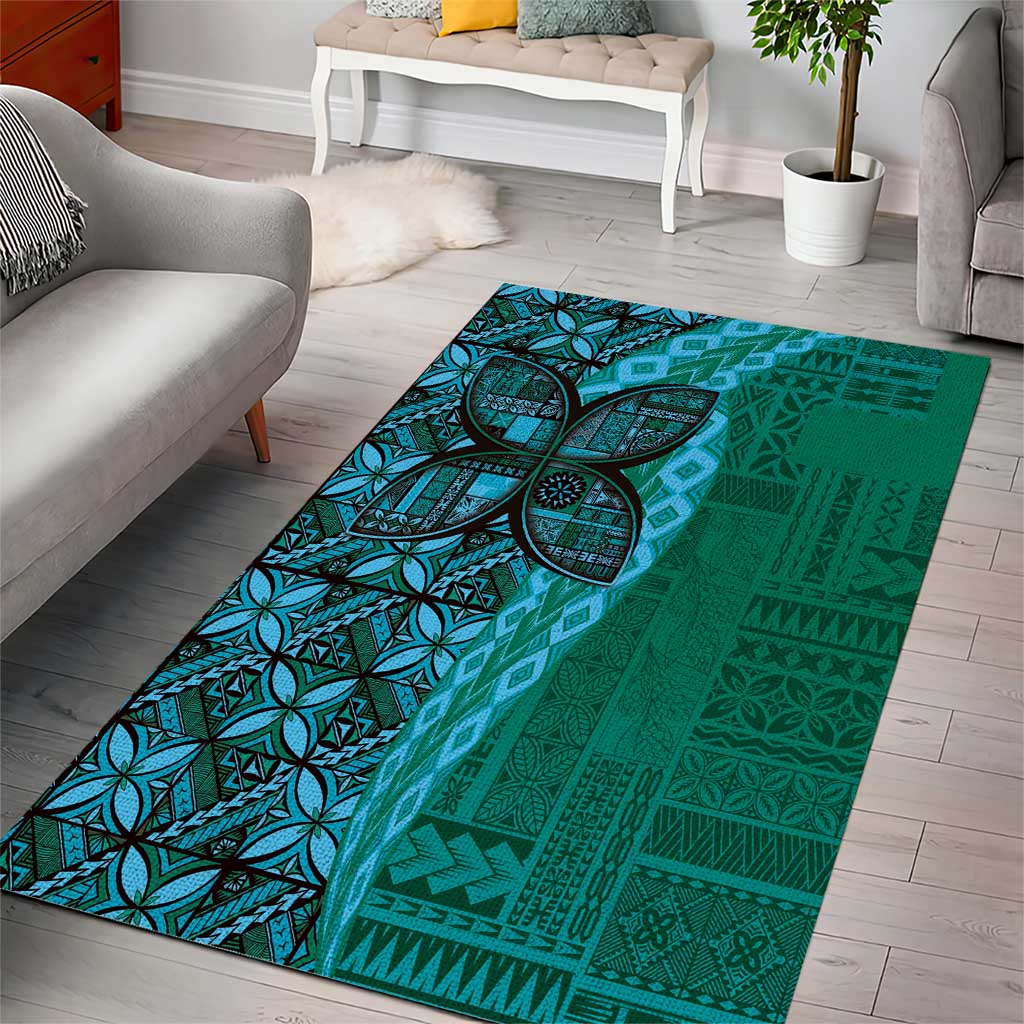 Samoan Pacific Tribal Flower Geometric Art Tattoos Area Rug Siapo Pattern Turquoise Tide LT03 - Polynesian Pride