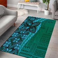 Samoan Pacific Tribal Flower Geometric Art Tattoos Area Rug Siapo Pattern Turquoise Tide LT03 - Polynesian Pride