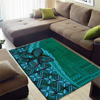 Samoan Pacific Tribal Flower Geometric Art Tattoos Area Rug Siapo Pattern Turquoise Tide LT03 - Polynesian Pride