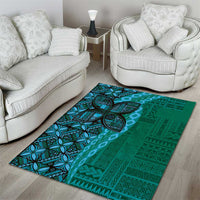 Samoan Pacific Tribal Flower Geometric Art Tattoos Area Rug Siapo Pattern Turquoise Tide LT03 - Polynesian Pride