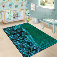 Samoan Pacific Tribal Flower Geometric Art Tattoos Area Rug Siapo Pattern Turquoise Tide LT03 - Polynesian Pride