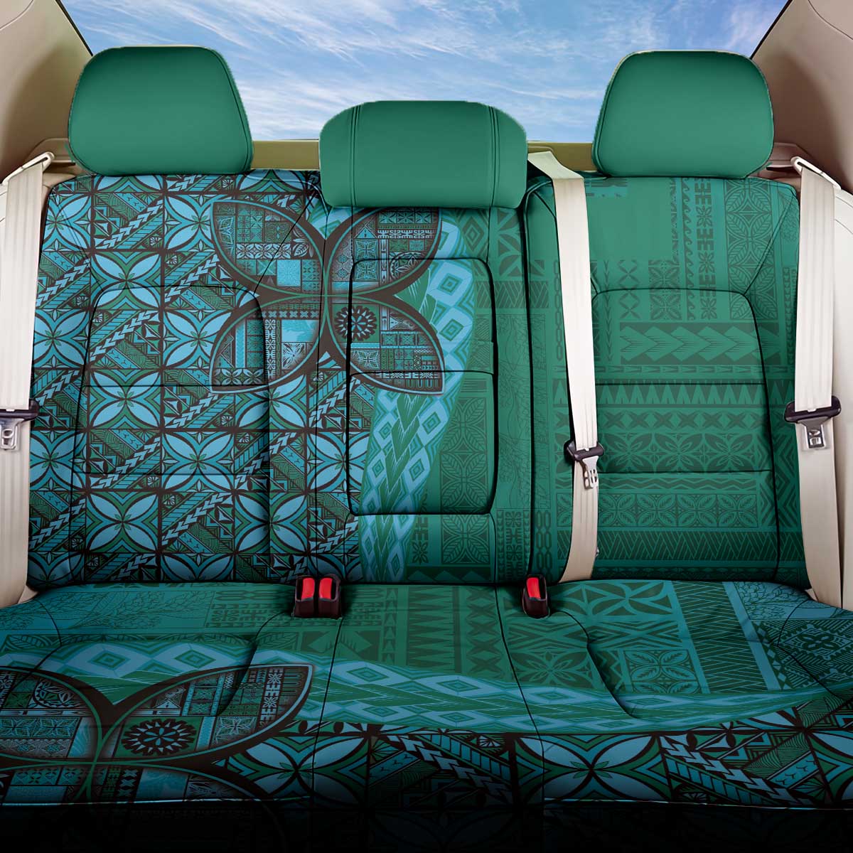 Samoan Pacific Tribal Flower Geometric Art Tattoos Back Car Seat Cover Siapo Pattern Turquoise Tide LT03 One Size Turquoise - Polynesian Pride