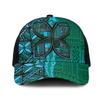Samoan Pacific Tribal Flower Geometric Art Tattoos Baseball Net Cap Siapo Pattern Turquoise Tide LT03 One Size Black Turquoise - Polynesian Pride