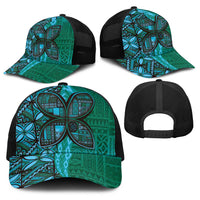 Samoan Pacific Tribal Flower Geometric Art Tattoos Baseball Net Cap Siapo Pattern Turquoise Tide LT03 - Polynesian Pride