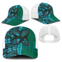 Samoan Pacific Tribal Flower Geometric Art Tattoos Baseball Net Cap Siapo Pattern Turquoise Tide LT03 - Polynesian Pride