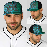 Samoan Pacific Tribal Flower Geometric Art Tattoos Baseball Net Cap Siapo Pattern Turquoise Tide LT03 - Polynesian Pride