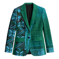 Samoan Pacific Tribal Flower Geometric Art Tattoos Blazer Siapo Pattern Turquoise Tide LT03 Unisex Turquoise - Polynesian Pride