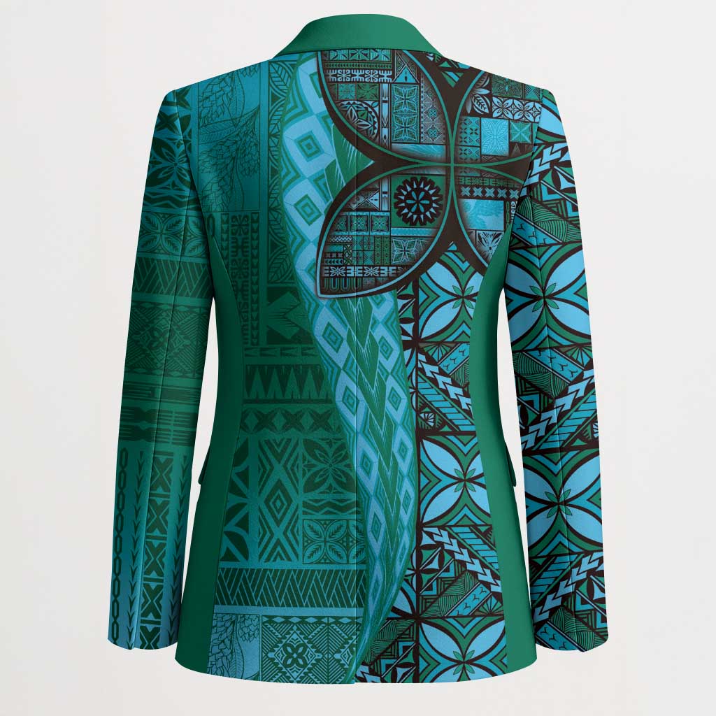Samoan Pacific Tribal Flower Geometric Art Tattoos Blazer Siapo Pattern Turquoise Tide LT03 - Polynesian Pride