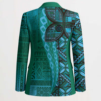 Samoan Pacific Tribal Flower Geometric Art Tattoos Blazer Siapo Pattern Turquoise Tide LT03 - Polynesian Pride